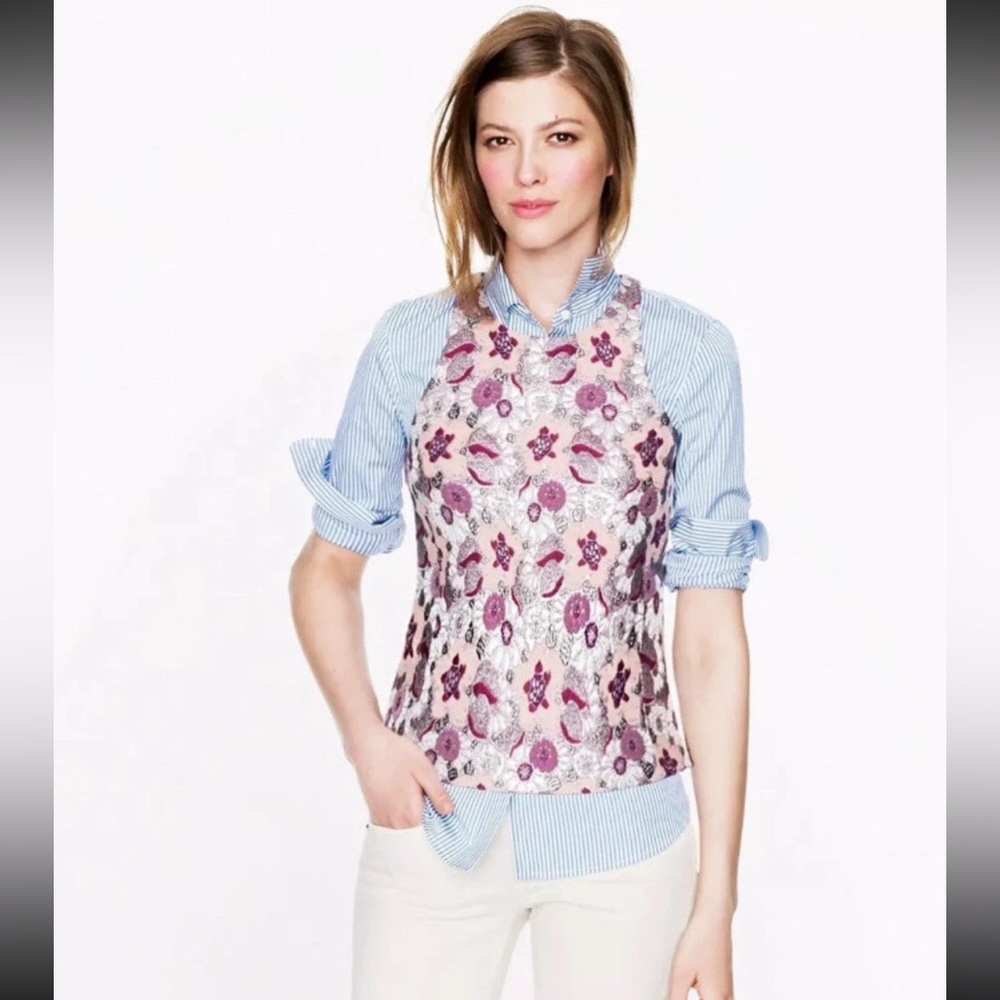 J. Crew NWT❗️J. Crew Collection Pink and Purple Floral Brocade Blouse